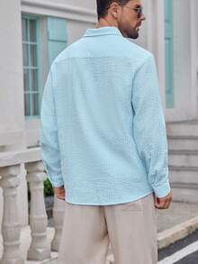 Men's Casual Striped Textured Fabric Shirt, Soft And Comfortable, Suitable For Home Or Outdoor Wear, Casual Commute, Versatile, Simple And Elegant Style, Loose Fit Men's Top