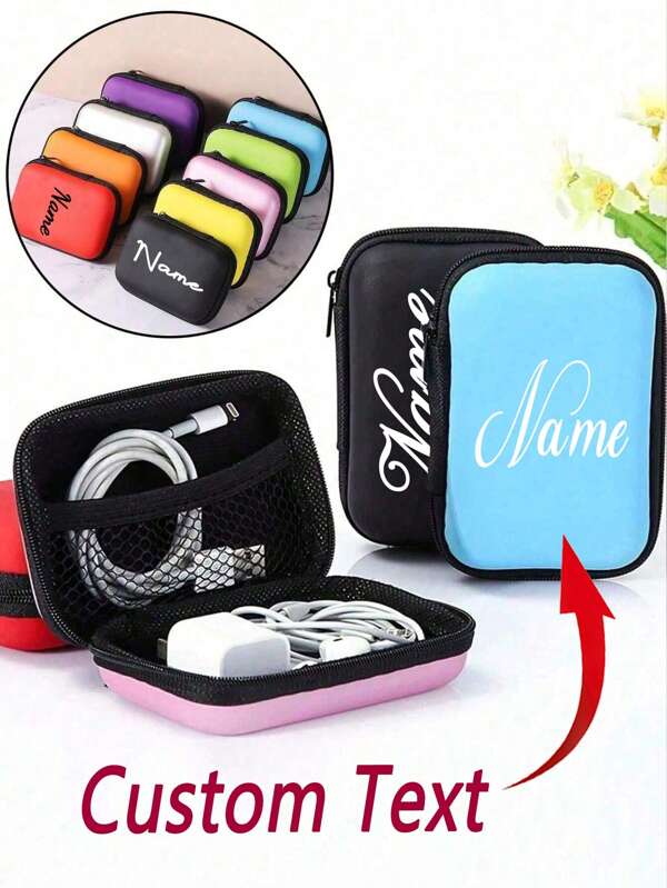 Bolsa de almacenamiento portátil mini personalizada con nombre, organizador de cargador de teléfono móvil y cable de datos, billetera con cierre personalizable, estuche duro a prueba de agua y a prueba de golpes de EVA para cámara, caja de almacenamiento a prueba de golpes, almacenamiento de cable de datos, auriculares inalámbricos, auriculares Bluetooth, audífonos inalámbricos, audífono Bluetooth, auriculares con función de almacenamiento múltiple para negocios, viajes, escuela, universidad, oficina, necesidades de regreso a la escuela