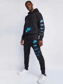 Nike Mens Standard Issue Tracksuit Set Pullover Fleece Hoodie Jogging Bottoms - Black - View 1