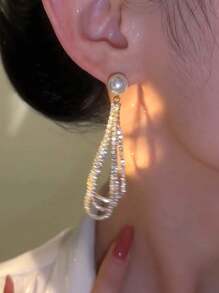 2 Pieces Of Exaggerated European And American Design With Long Diamond Water Drop Embedded Earrings For Women, Banquet And Wedding Gifts