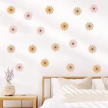 1 set/3 hojas/36 piezas, Pegatinas de pared de flores bohemias Acuarela para dormitorio, sala de estar, decoración del hogar - Adhesivos murales de PVC amigables y desmontables para decoración de la habitación