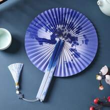 Traditioneller chinesischer faltbarer Papierfächer, nostalgische Kindheitsklassik Retro Handventilator, tragbarer kleiner runder Ventilator für den Sommer mit 360° Drehung