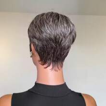 Krótkie peruki pixie dla kobiet z ludzkich włosów, peruki sól i pieprz dla czarnoskórych kobiet, krótkie peruki dla czarnoskórych kobiet, 34#, warstwowa, biała, czarno-biała, peruka dla białych kobiet, warstwowe peruki z grzywką, szara peruka z ludzkich włosów do codziennego użytku na imprezy, kostiumy na Halloween, fajna peruka