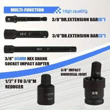 50pcs 3/8" Drive Impact Socket Set, Chrome Vanadium Steel Hex Design Including SAE Sizes From 1/4" 5/16" To 3/4" And Metric 8mm To 22mm, Equipped With Ratchet Wrench, Extension Bar, Adapters