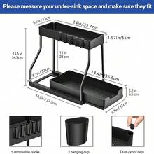 2 Tier Under Sink Organizer, 2 Tier Multi-Purpose Kitchen And Bathroom Organizer And Storage With Sliding Drawers, Bathroom Cabinet Organizer, Storage Rack With 5 Hooks, 2 Hanging Baskets