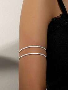 1pc Fashionable Metal Geometric Hollow Line Cuff Bracelet, Exaggerated Unique Daily Wear Versatile Personalized Ramadan Gift For Women - Style 1 - View 8
