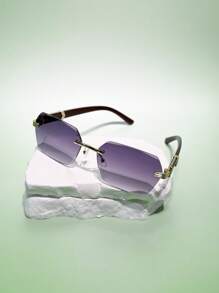 1 副男女通用复古木纹方形无框太阳镜，高品质，时尚百搭，适合所有场合