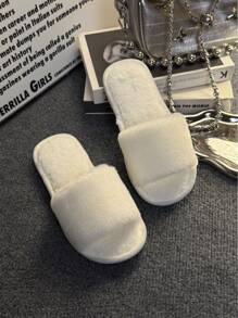 1 paire de pantoufles d'intérieur mode de couleur unie, pantoufles moelleuses en peluche pour femmes avec semelle souple, légères, convenant pour le salon et la chambre à coucher, toutes saisons