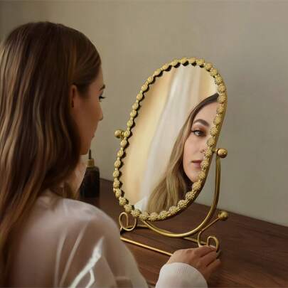 1 件欧式高端梳妆镜，适用于家庭卧室书桌、网红宿舍美妆，带翻转功能