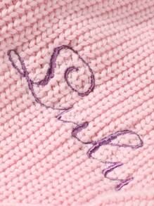 1pc Thick White And Pink Embroidered Name Knit Long Sleeve Sweater & Pompom Decor Beanie Hat, Newborn Baby Gift For Girls And Boys, Autumn/Winter