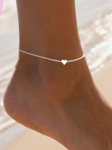 1pc Minimal Elegant Heart Double Layer Beaded Chain Anklet, Suitable For Women To Wear On Festivals And Everyday