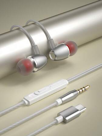 Type C 有线耳机，重低音，高音质，3.5 毫米圆形插头，兼容三星、16/15 智能手机