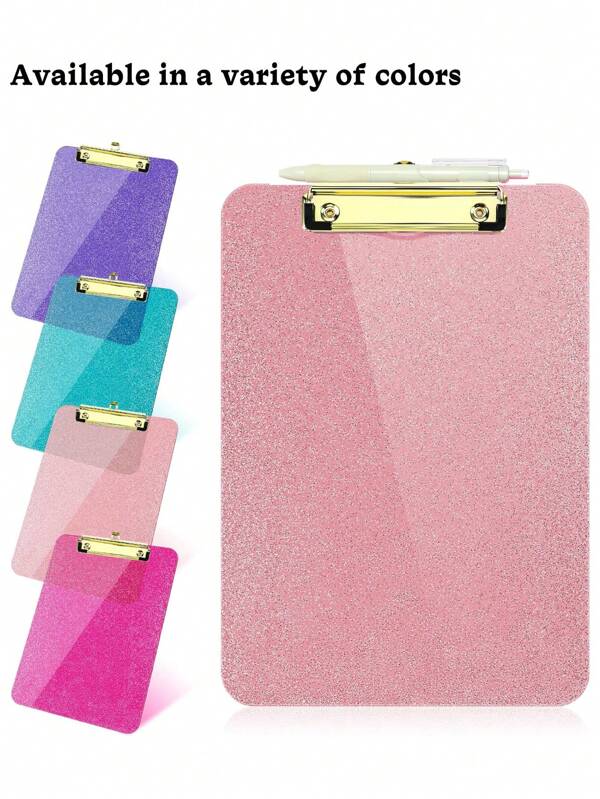 Clear Glitter Clipboards, Plastic Clipboard With Pen Holder, Shiny Clipboards With Low Profile Clip, Cute Hanging Clipboard For Office School Supplies Sparkly Clip Board