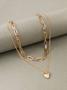 1pc Romantic Double-Layer Heart Pendant Necklace