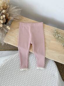 Baby Mädchen Lässig Einfarbig Spitzenbesatz Elastischer Bund Gestreift Leggings