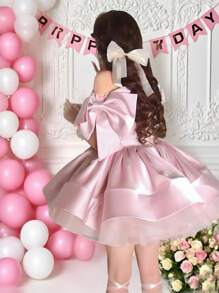 Elegant Pink Bow Decor Short Dress, Teen Girl Dresses For Wedding, Prom, Graduation, Birthday Party, Christmas