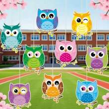 Adornos colgantes de búhos en 9 estilos, decoración para el aula para la vuelta al cole, diseño fácil de colgar, decoración para la vuelta al cole, adornos colgantes, decoración para pasillos de aulas de preescolar y primaria para el nuevo curso escolar. - Multicolor - Ver 3