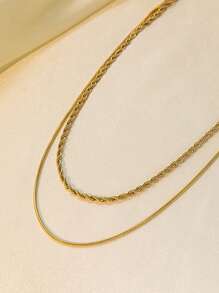 Nooxian 2pcs Stainless Steel Necklace Set For Women, Multi-Layered Twisted Circle Snake Chain Daily Wear Jewelry Accessory Gifts