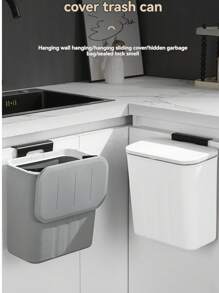 1pc Wall-Mounted Sliding Lid Trash Can With Sealed Lid, Waste Bin, Garbage Storage Box, Bathroom Side Storage Bucket, Home Organization, Flip Lid/Slide Lid, Suitable For Kitchen, Bathroom, Living Room, Comes With Hook