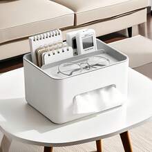 1 件多功能桌面收纳盒、纸巾盒、遥控器架和眼镜收纳盒 - 白色塑料便携式家居和办公用品收纳盒，适用于小件必需品 | 时尚现代设计 | 塑料收纳盒、书桌和抽屉收纳盒，适合家庭使用 - 灰色 - 查看 13