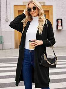 Women's Casual Zippered Wool Hoodies, Tunics, Sweatshirts, Long Hooded Sweatshirts