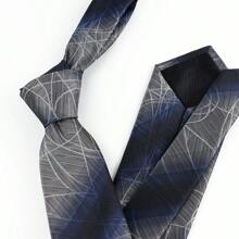 Cravată casual bărbătească de 8 cm - Poliester gri cu linii neregulate gri deschis și twill albastru degradat, versatilă și premium