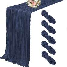 1/5/8pcs Navy Blue Pleated Table Runner, Cheesecloth Table Runner Folding Tablecloth, Festive Birthday Decor Wedding Decor Holiday Home Decor Party Room Table Decoration Dark Blue Table Cloth, Table Flag, Solid Color Table Cover, Birthday Decor Wedding Decor, New Year Decor, Party Favor