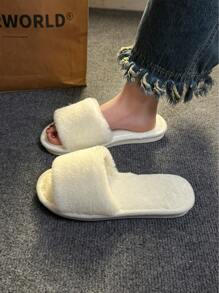 1 paire de pantoufles d'intérieur mode de couleur unie, pantoufles moelleuses en peluche pour femmes avec semelle souple, légères, convenant pour le salon et la chambre à coucher, toutes saisons