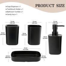 4pcs Bathroom Accessories Set, Including Soap Dispenser, Toothbrush Holder, Cotton Swab Holder, Complete Bathroom Accessories - Black - View 4