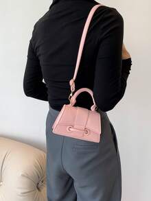 Fashionable High-Quality Lipstick Bag, Mini Square Handbag, New Solid Color Versatile Tote Bag, Women Purse - Pink - View 8
