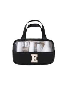 1 pièce Sac cosmétique transparent en PVC, organiseur de lettres de A à Z, trousse de maquillage de voyage, sac de toilette étanche pour la salle de bain, articles de voyage essentiels, convient pour le liner pour les yeux, le brillant à lèvres, les soins de la peau, la brosse à dents, la tasse, le savon, le shampoing, le peigne, cadeau pour la mère, l'amant, l'ami, la meilleure amie, cadeau de vacances - Noir - Voir 11