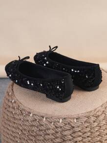 Bailarinas para mujer, zapatos planos de punta cuadrada con suela blanda, zapatos planos versátiles con lazo, mocasines planos negros con lentejuelas, tallas grandes 35-43, corren un tamaño talla grande grande