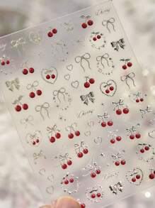 1pc 5D Metal Nail Art Sticker Exquisite Bow Cherry Nail Sticker Self Adhesive DIY Nail Accessories