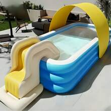 Extra große 3-lagige blau-weiße Boden PVC Schwimmbecken - rechteckiges Erwachsenenbecken für Outdoor, mit lebendiger Eisoberfläche, verstärktes Design für Haltbarkeit und Sicherheit, ideal für Sommerurlaub, Strandspiel und Familienspaß (mehrere Größen erhältlich, ohne Zubehör)