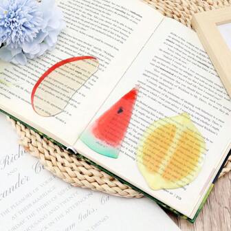 1 Clear High Quality Bookmark - Fruit Slice Design (Watermelon, Lemon, Apple) - Cute Desktop Decoration, Durable PVC Page Marker For Books, Journals, Gifts - Kitchen, Office, Classroom Supplies - Fun Stationery For Readers And Chefs, Creative Design, Sturdy Construction, Great Gift,School Supplies,Back To School