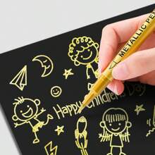 2pcs Gold & Silver Permanent Metallic Color Highlighter Pens, Soft Tip Paint Pens For Calligraphy, Greeting Cards, Painting, DIY Crafts, Resin Art, Back To School