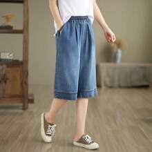 Jeans casuales de mujer, simples y generosos, versátiles y prácticos, adecuados para el ocio diario de verano, compras, citas, jeans de cinco cuartos de mujer atractivos