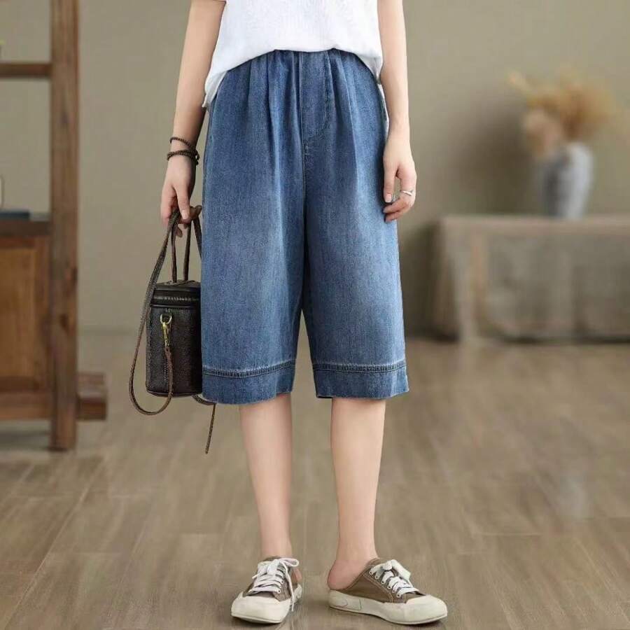 Jeans casuales de mujer, simples y generosos, versátiles y prácticos, adecuados para el ocio diario de verano, compras, citas, jeans de cinco cuartos de mujer atractivos