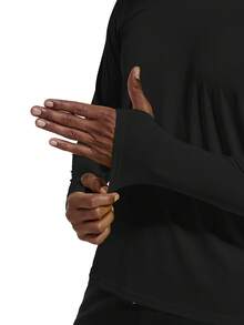 男士 UPF 50+ 防紫外线连帽长袖T恤，轻便保暖，适合徒步、钓鱼、户外运动、跑步，黑色春季款 - 黑色 - 查看 5