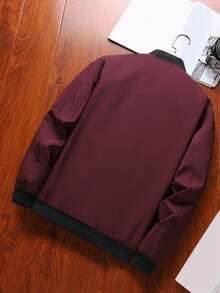 Zimowa męska kurtka casualowa w dużym rozmiarze, jednokolorowa kurtka sportowa na wiosnę/jesień, do noszenia na co dzień, wyszczuplająca, wysokiej jakości kurtka typu bomber, cienka, swobodna kurtka lotnicza dla mężczyzn - Burgund - Zobacz 4