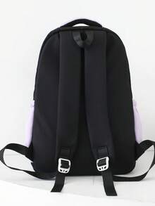 返校5件套新款尼龙材质可爱卡通小猫字母图案印花背包、手提包、斜挎包、零钱包、铅笔袋，大容量多功能设计，顺滑拉链开合，时尚休闲，简约甜美，日常户外、旅游度假、逛街百搭 - 黑色 - 查看 4