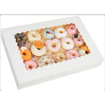 Large Bakery Boxes, 16x11x2.5 Inches Auto-Popup Cookie Boxes With Window For Donuts, Father's Day, Treats, Pastries, Pies, Muffins, Chocolate Covered Strawberries