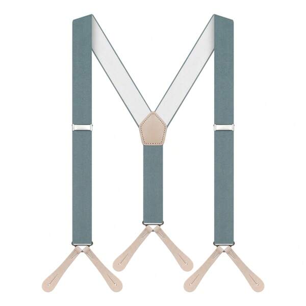 1 Stück Herren klassische 3,5 cm breite elastische verstellbare Hosenträger, grau-blaues Y-Rücken 6-Clip Echtleder Endverbinder, geeignet für Anzughosen und Freizeithosen