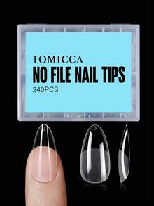 TOMICCA 240片亚克力美甲贴片，包括短杏仁形/短棺材形/短方形/短椭圆形/中尖形，12种尺寸哑光全覆盖亚克力假指甲，适用于美甲沙龙和DIY美甲，可用作美甲用品或美甲贴纸。 - 無色 - 查看 14