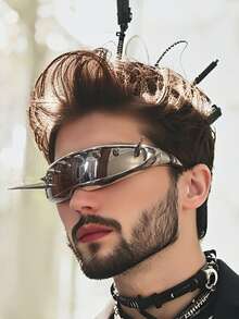 1pc时尚眼镜未来朋克一体镜片个性金属铆钉派对眼镜潮流骑行运动户外配饰街拍酷时尚眼镜男女眼镜