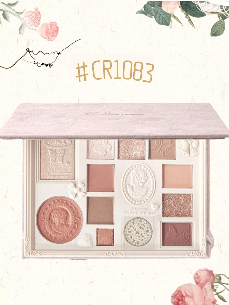 COLORROSE Embossed Makeup Palette, Matte & Pearlescent Eyeshadow Powder Palette, High Color Payoff, Long-Lasting Shimmer Eyeshadows, Smooth & Lightweight, With Mirror, Highlighter, Contour & Blush Multi-Functional Makeup Palette - 1083杏仁奶茶 - 查看 1