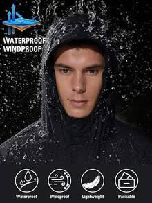 GYHSLightweight Rain Waterproof Windbreaker Packable Rain Coat - 黑色 - 查看 2