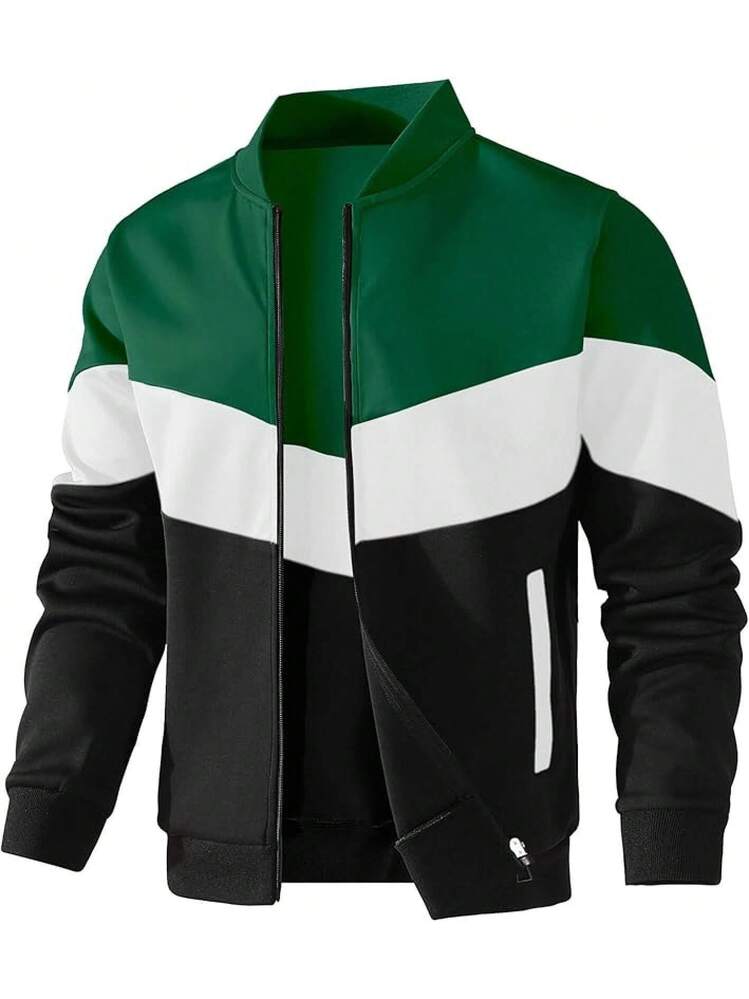 HYPESTFIT Mens Lightweight Jacket Casual Bomber Jacket Color Block