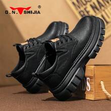 G.N.SHIJIA Giày da thường ngày phong cách Anh cổ điển dành cho nam của Bull Family, giày Oxford cổ thấp có đế dày tăng chiều cao bên trong, phù hợp cho mùa xuân và mùa thu - màu đen - Xem 4