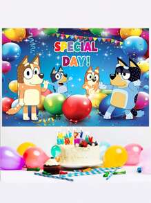 Bluey Dog Birthday Background, Cartoon Dog Paw Print Background Holiday Party Decoration Supplies, Photography Photo Booth Banner Props, Pink Cute Cartoon-Themed Photo Banner, Birthday Party Decoration Pendants